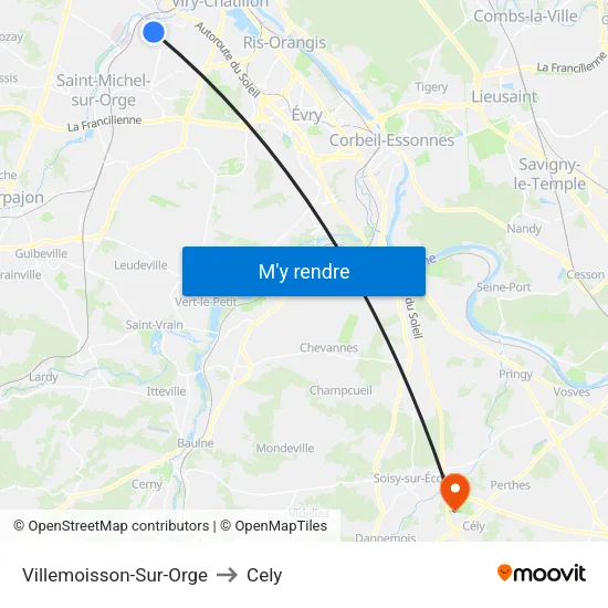 Villemoisson-Sur-Orge to Cely map