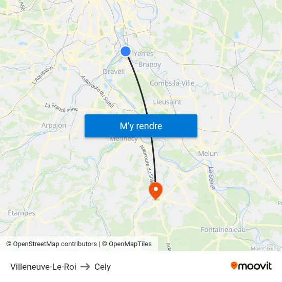 Villeneuve-Le-Roi to Cely map