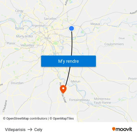 Villeparisis to Cely map