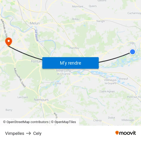 Vimpelles to Cely map