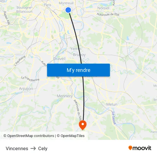 Vincennes to Cely map