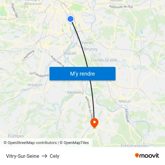 Vitry-Sur-Seine to Cely map
