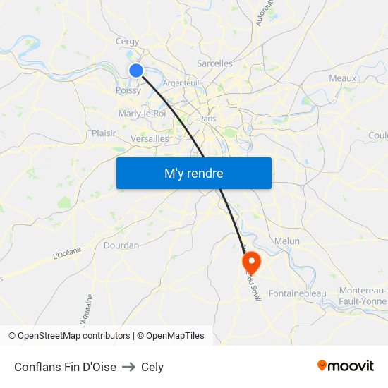 Conflans Fin D'Oise to Cely map