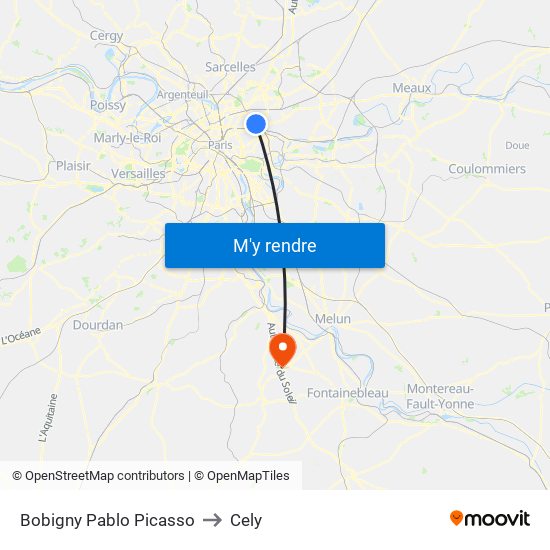 Bobigny Pablo Picasso to Cely map