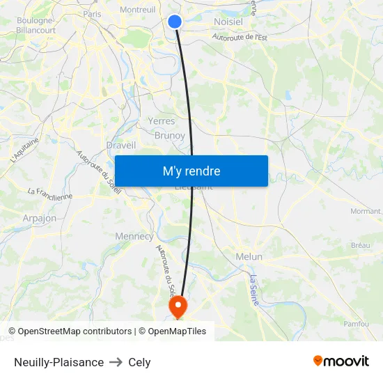 Neuilly-Plaisance to Cely map