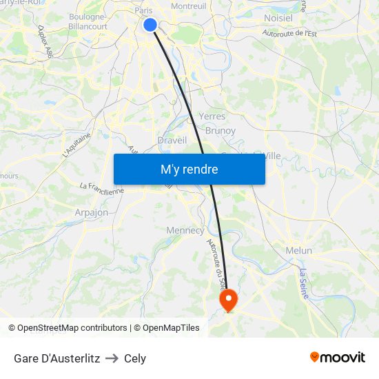 Gare D'Austerlitz to Cely map