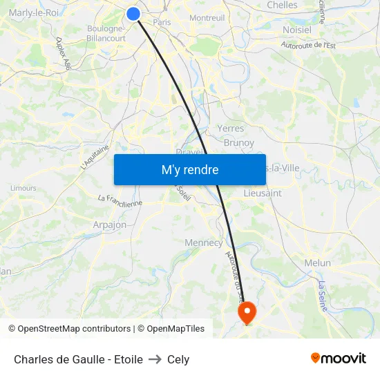Charles de Gaulle - Étoile to Cely map