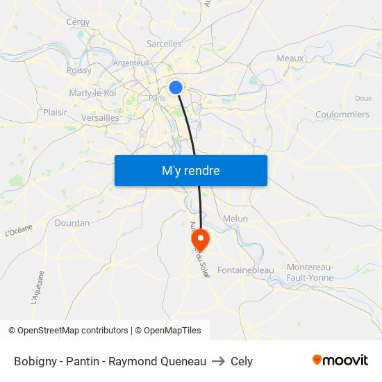 Bobigny - Pantin - Raymond Queneau to Cely map