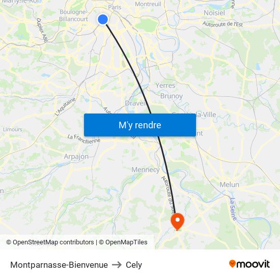 Montparnasse-Bienvenue to Cely map