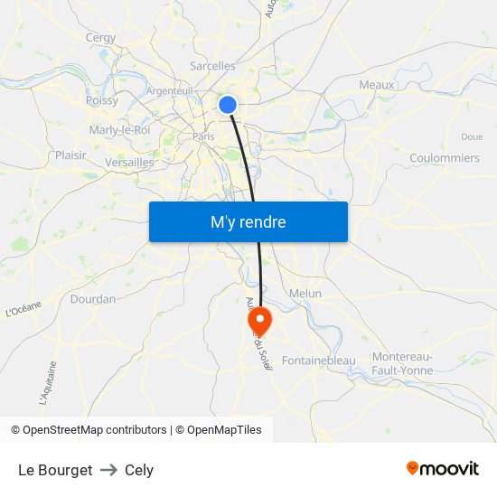 Le Bourget to Cely map