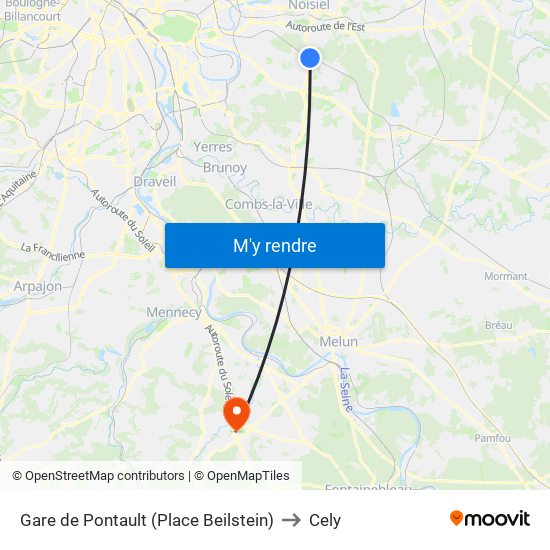 Gare de Pontault (Place Beilstein) to Cely map