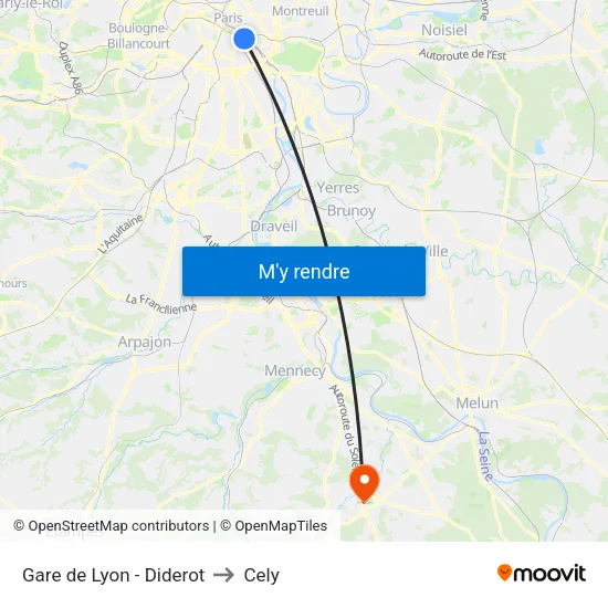 Gare de Lyon - Diderot to Cely map