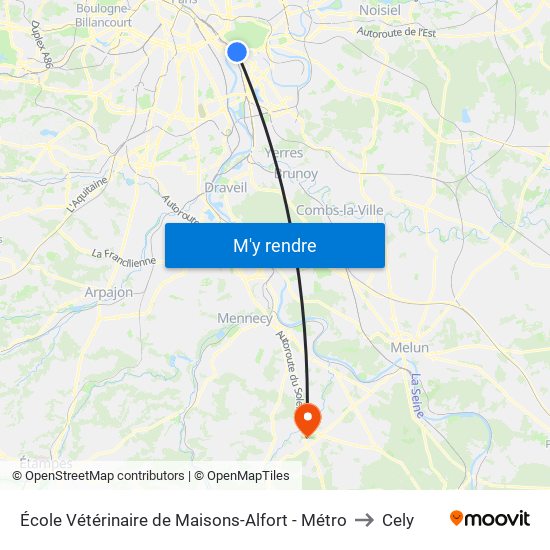 École Vétérinaire de Maisons-Alfort - Métro to Cely map