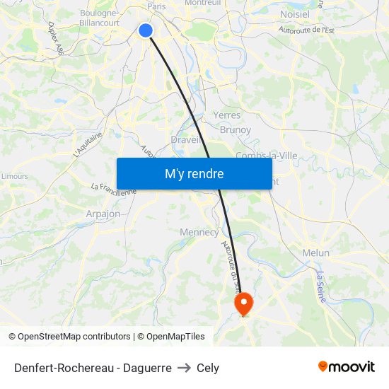 Denfert-Rochereau - Daguerre to Cely map