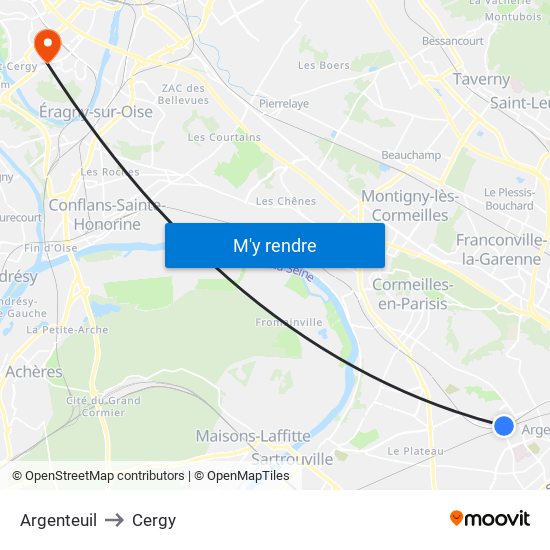 Argenteuil to Cergy map