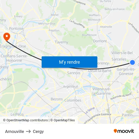 Arnouville to Cergy map