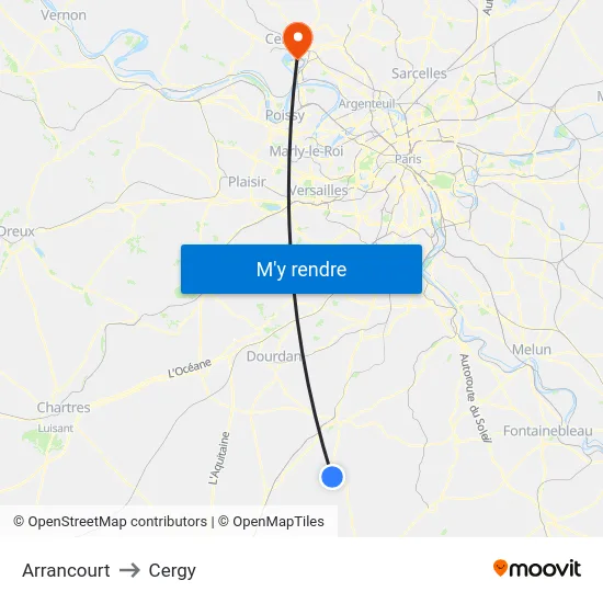 Arrancourt to Cergy map