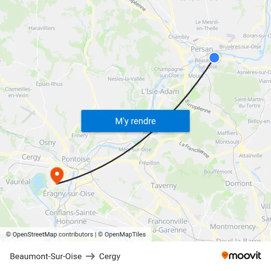 Beaumont-Sur-Oise to Cergy map