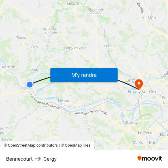 Bennecourt to Cergy map