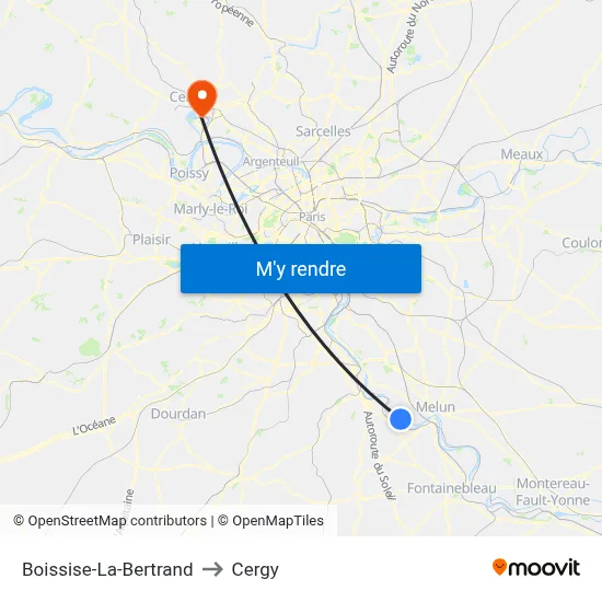 Boissise-La-Bertrand to Cergy map