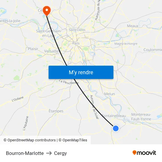 Bourron-Marlotte to Cergy map