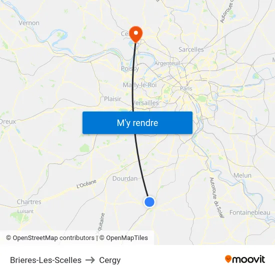 Brieres-Les-Scelles to Cergy map