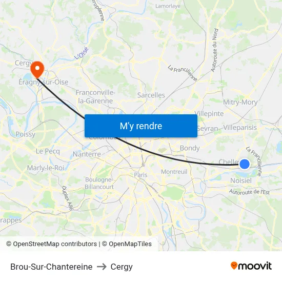 Brou-Sur-Chantereine to Cergy map