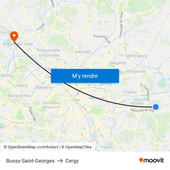 Bussy-Saint-Georges to Cergy map