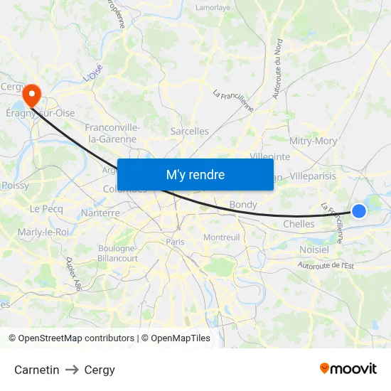 Carnetin to Cergy map