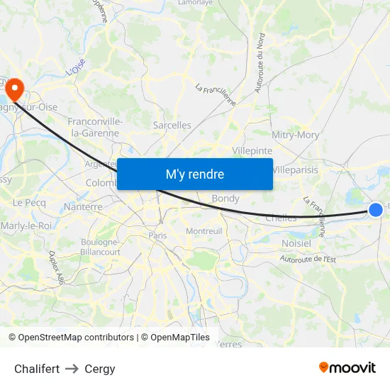 Chalifert to Cergy map