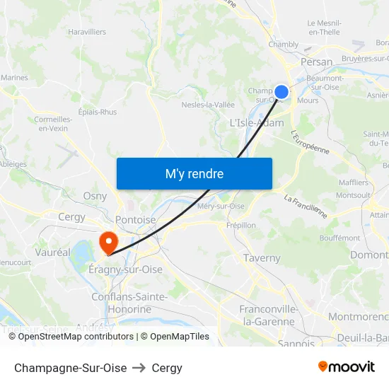 Champagne-Sur-Oise to Cergy map