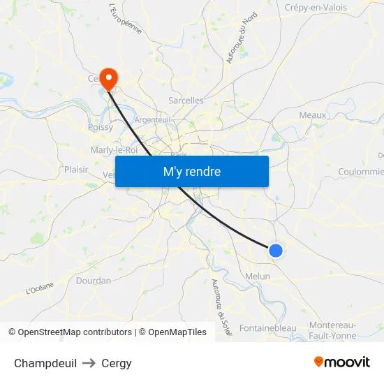 Champdeuil to Cergy map
