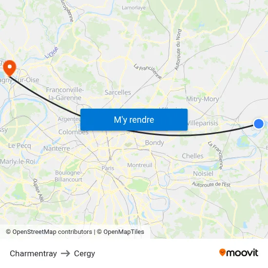 Charmentray to Cergy map