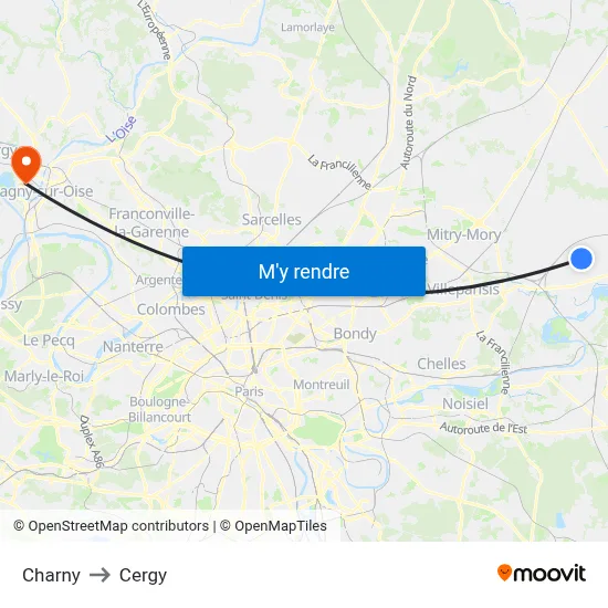 Charny to Cergy map