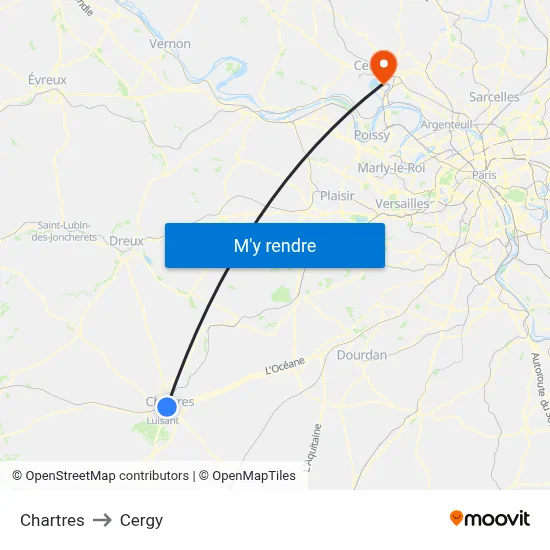 Chartres to Cergy map