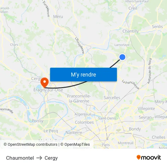 Chaumontel to Cergy map