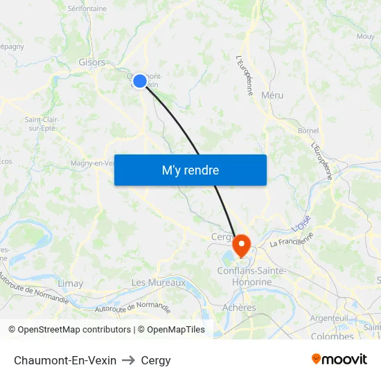 Chaumont-En-Vexin to Cergy map