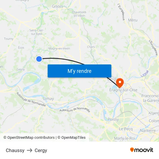 Chaussy to Cergy map