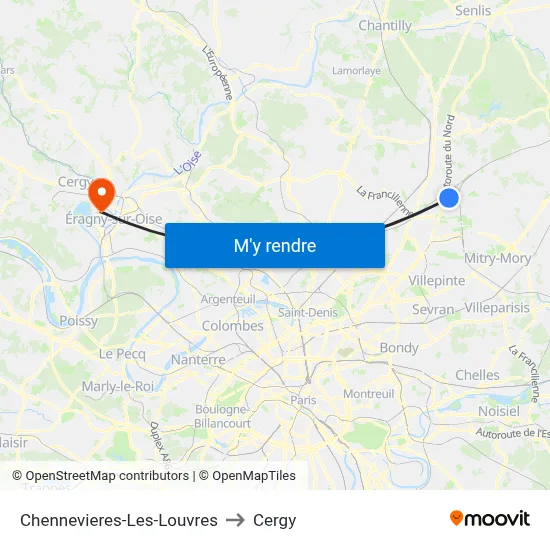 Chennevieres-Les-Louvres to Cergy map