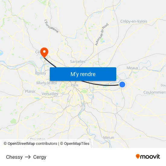 Chessy to Cergy map