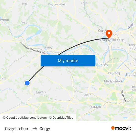 Civry-La-Foret to Cergy map