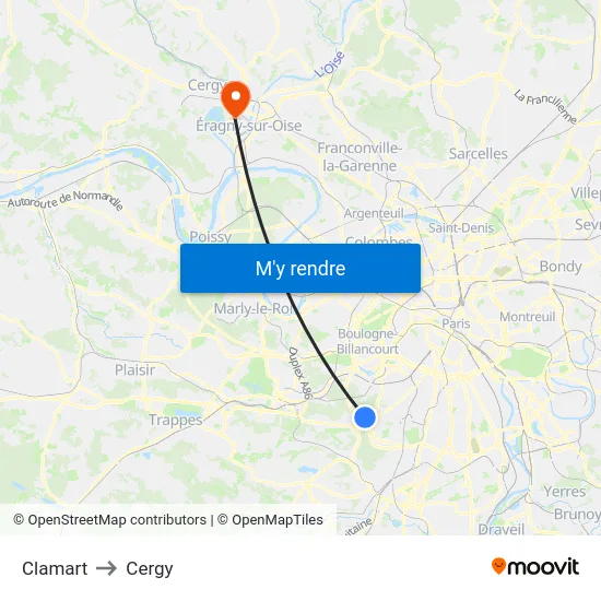 Clamart to Cergy map