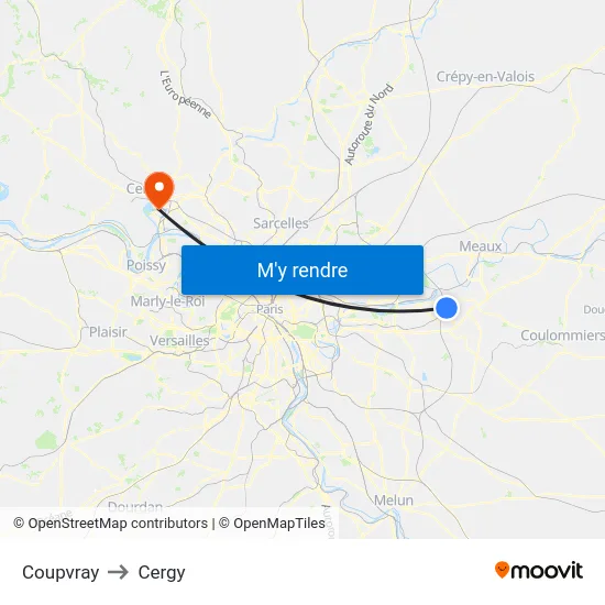 Coupvray to Cergy map