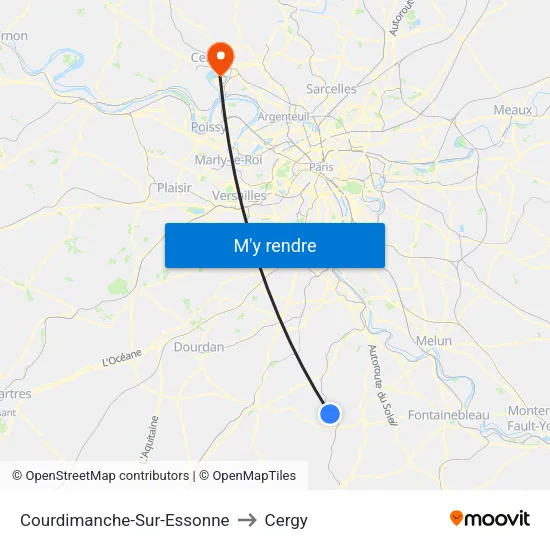 Courdimanche-Sur-Essonne to Cergy map