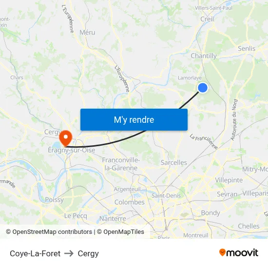 Coye-La-Foret to Cergy map