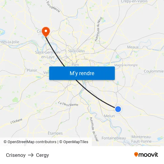 Crisenoy to Cergy map