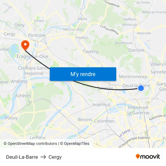 Deuil-La-Barre to Cergy map