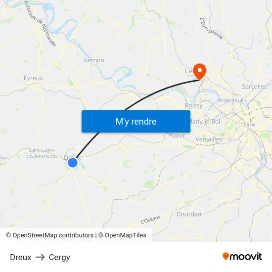 Dreux to Cergy map