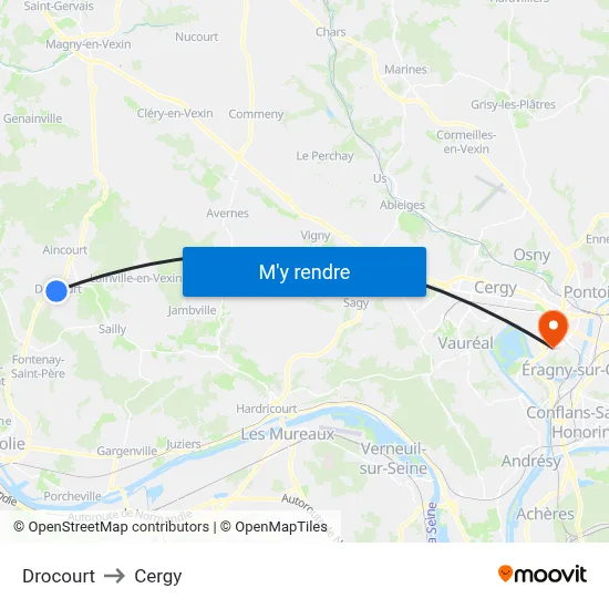 Drocourt to Cergy map