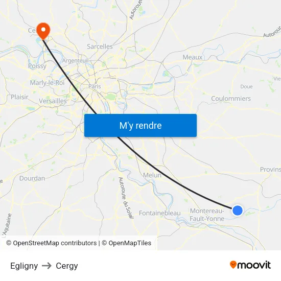 Egligny to Cergy map